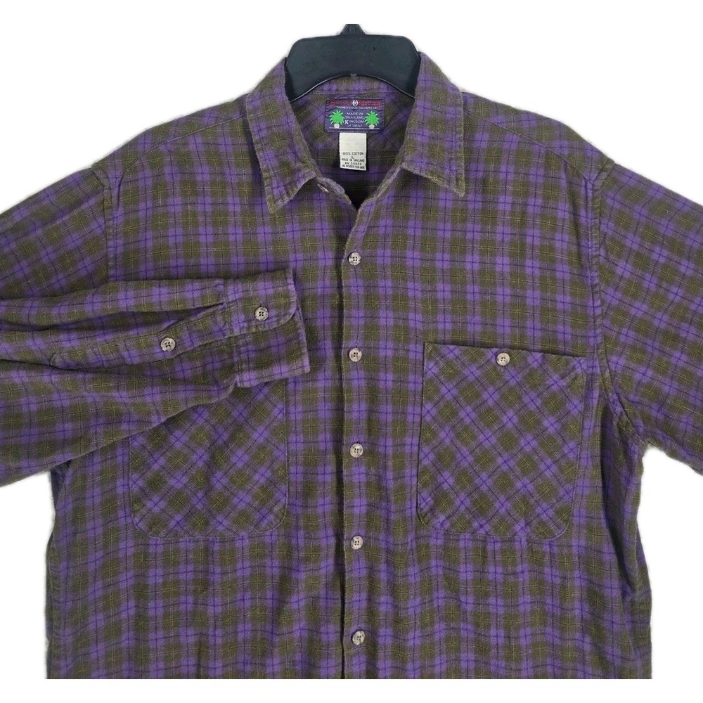 Vtg 80s Banana Republic Siam Label Shirt Mens L Safari Purple Plaid Flannel RARE